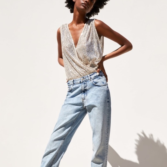 Zara Tops Nwot Zara Sequin Bodysuit Size M Poshmark